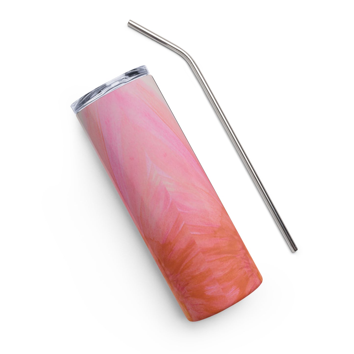 Abstract stainless steel tumbler with metal straw, removable lid, reusable tumbler 20 oz