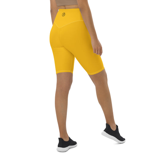 Humble Sportswear women's color match yellow high waist biker shorts with pockets