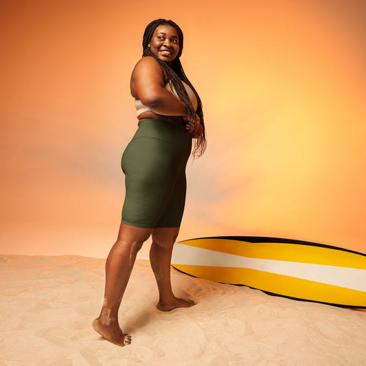 Humble Sportswear women's high waisted knee length green compression biker shorts