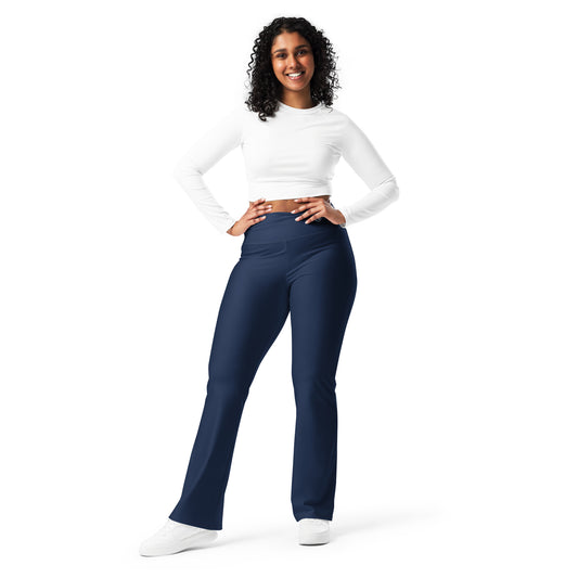Humble Sportswear™, women's long length navy blue flare leggings with high waist