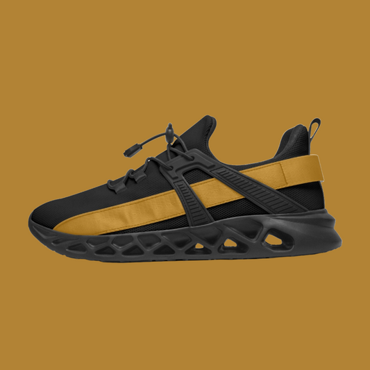 men's athletic mesh running sneakers with gold stripe