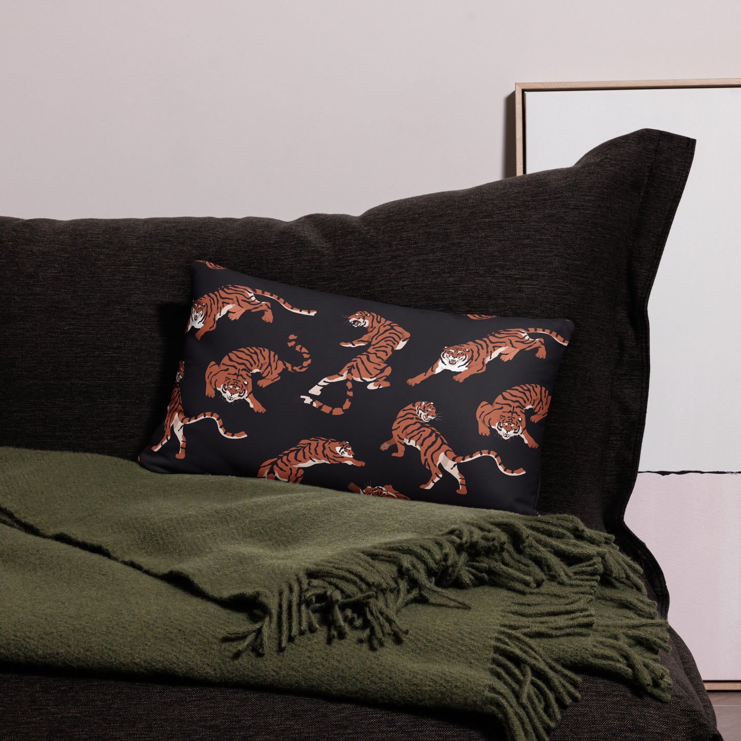 Black Tiger Print Throw Pillow - Mirfia