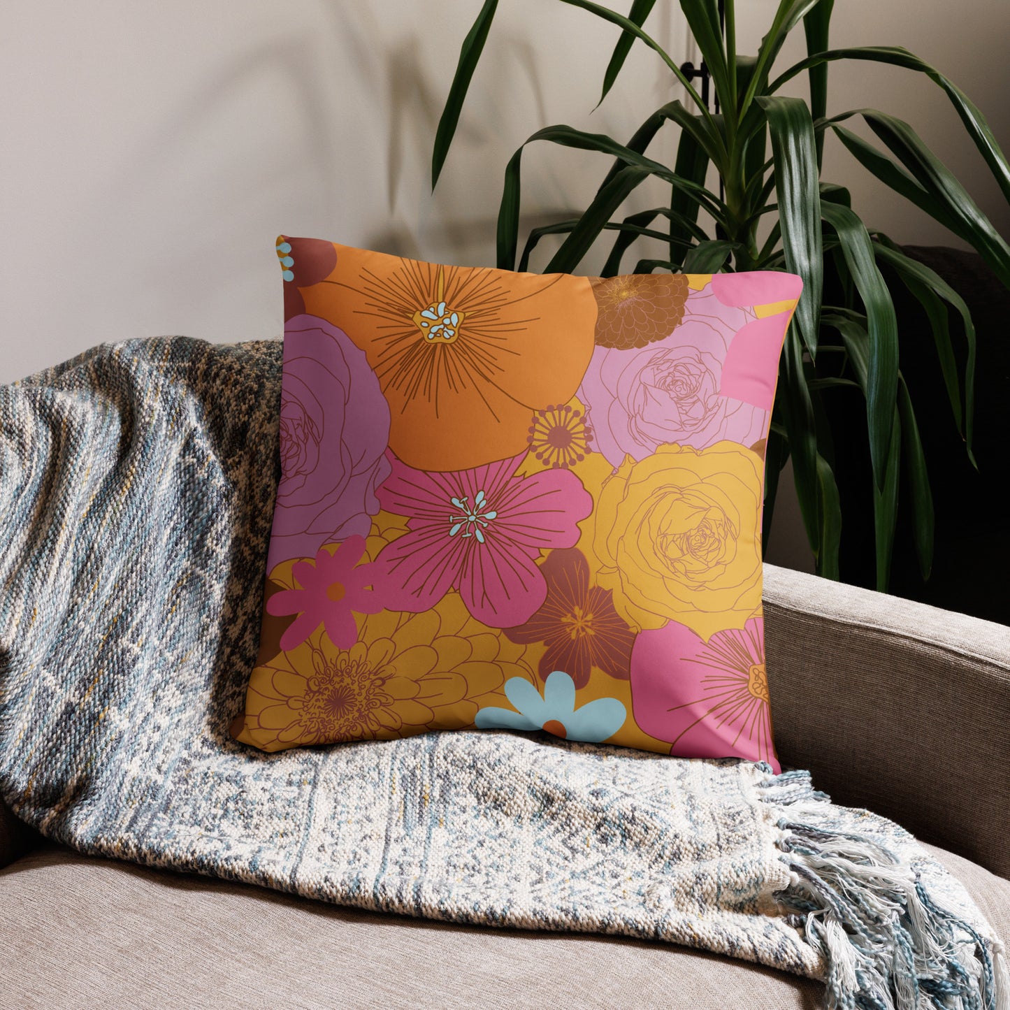 Floral Print Throw Pillow - Mirfia