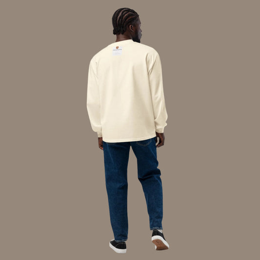back view of men's beige fleece sweatshirt for men