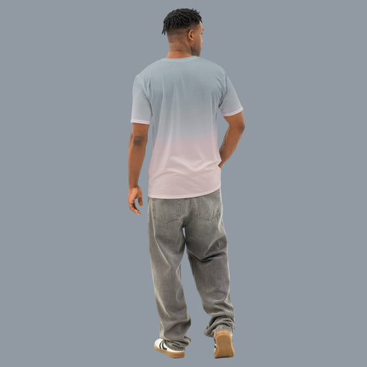 men's casual short sleeve blue fade cotton shirt