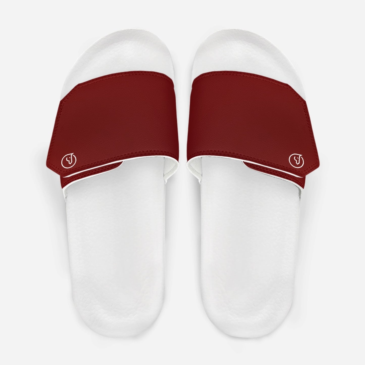 men's leather velcro slide sandals in red with white sole
