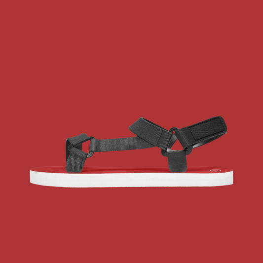 red strappy sandals with velcro