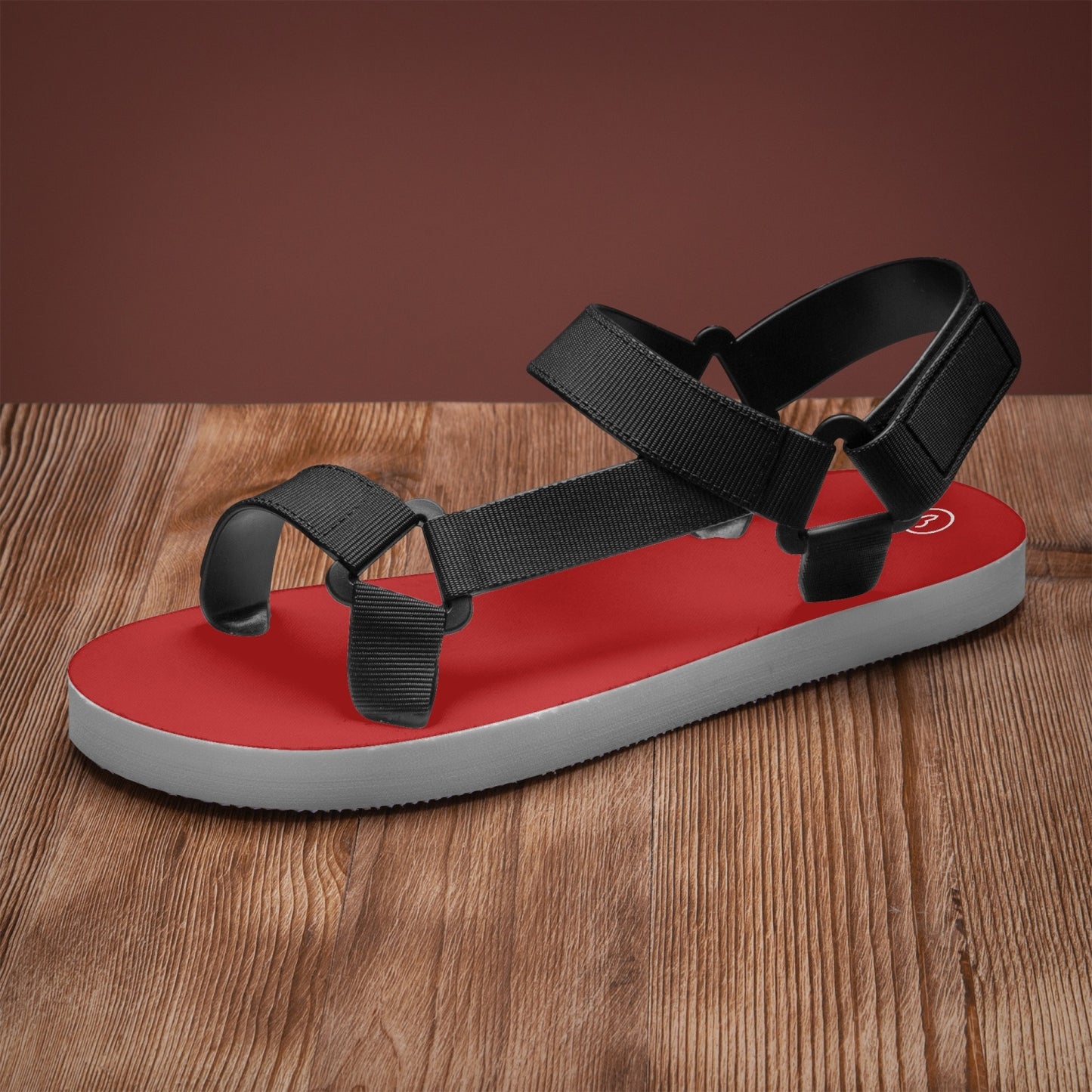 red strappy sandals with velcro