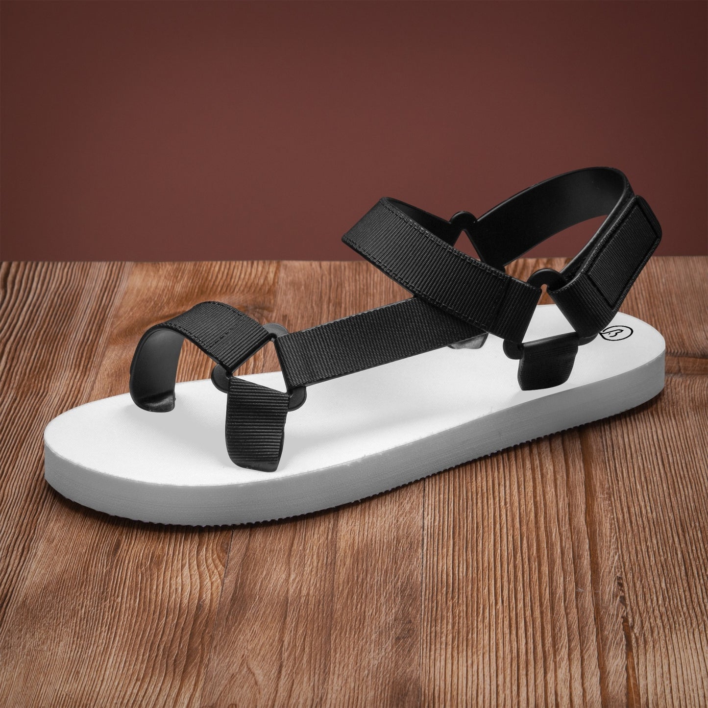 white strappy sandals with black straps