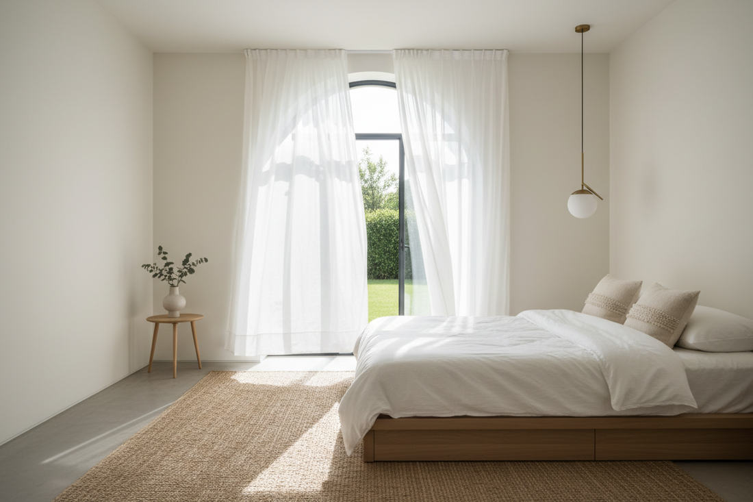 a bedroom with window open