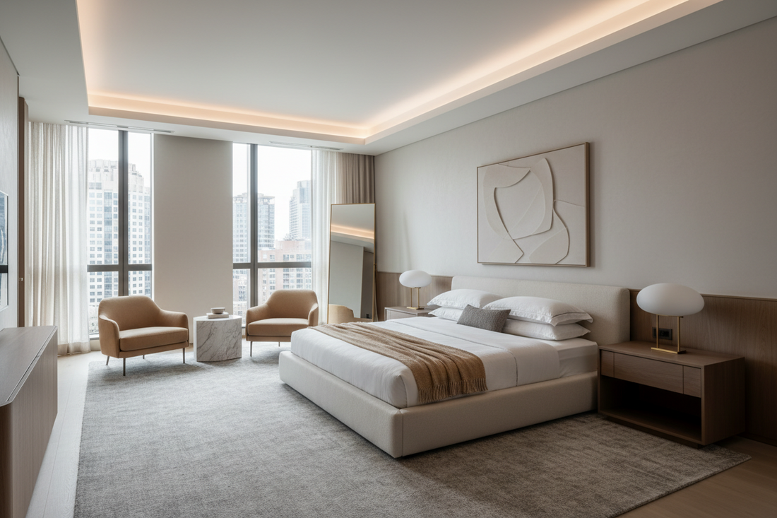 A luxurious bedroom with simple decor 