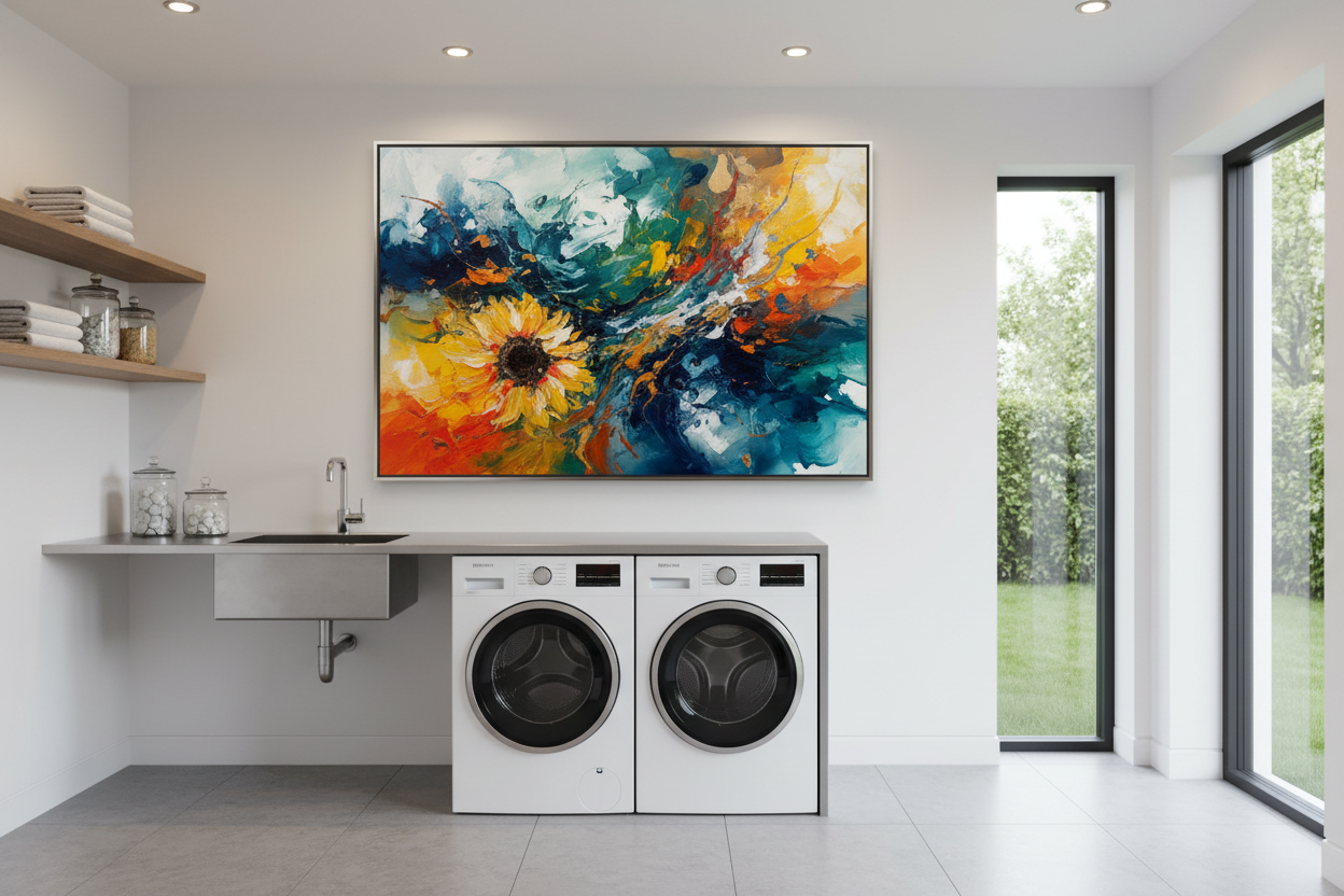 acrylic painting on the wall of a living room