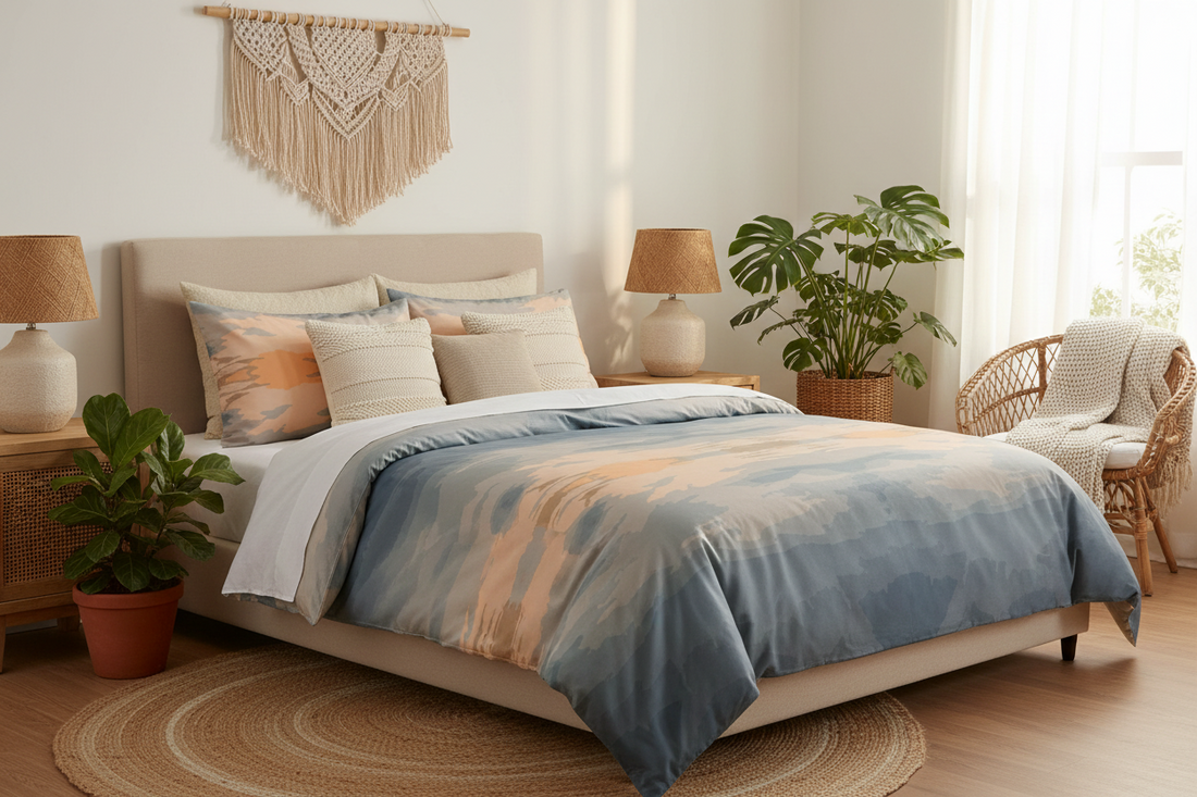 bohemian retro bedroom with cozy decor elements 