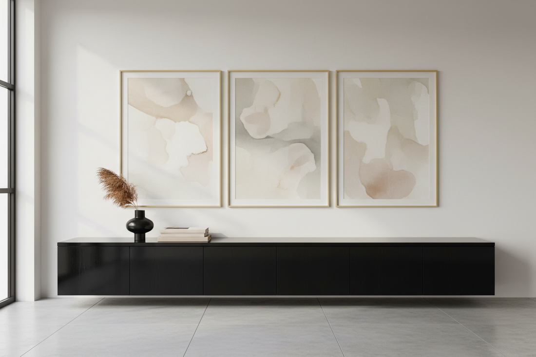 dark furniture with lighter artwork