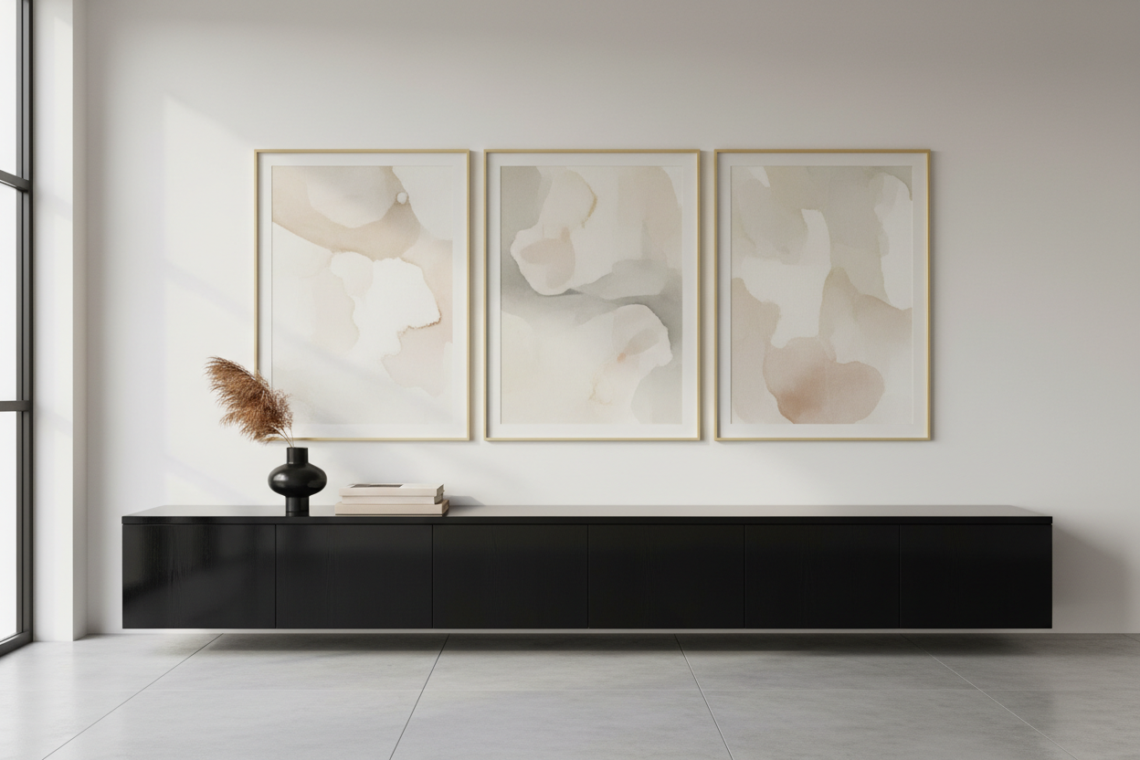 dark furniture with lighter artwork
