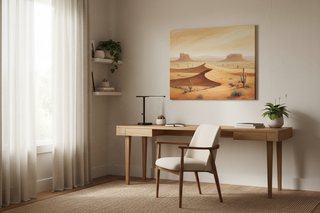 modern office with desert landscape wall art original painting 
