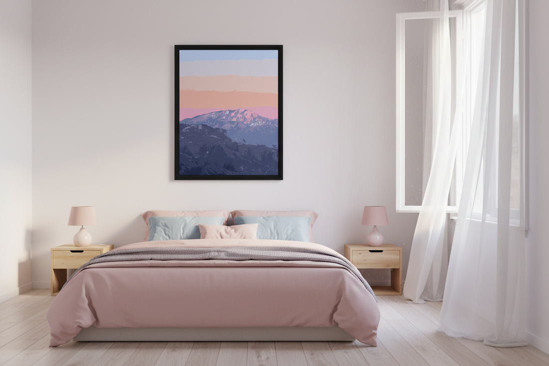 How to Style a Pastel Mountain Sunset Canvas Print in a Modern Living Room