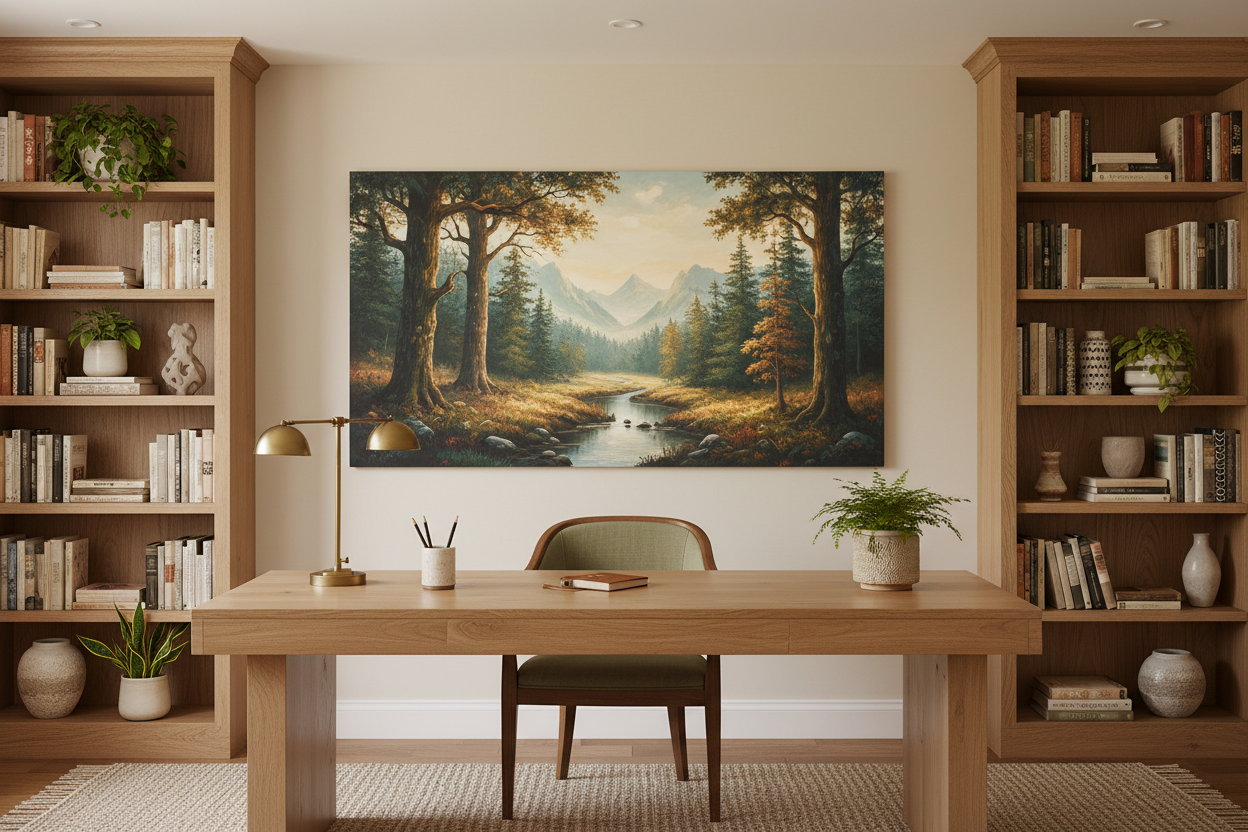 nature wall art canvas print in a study room