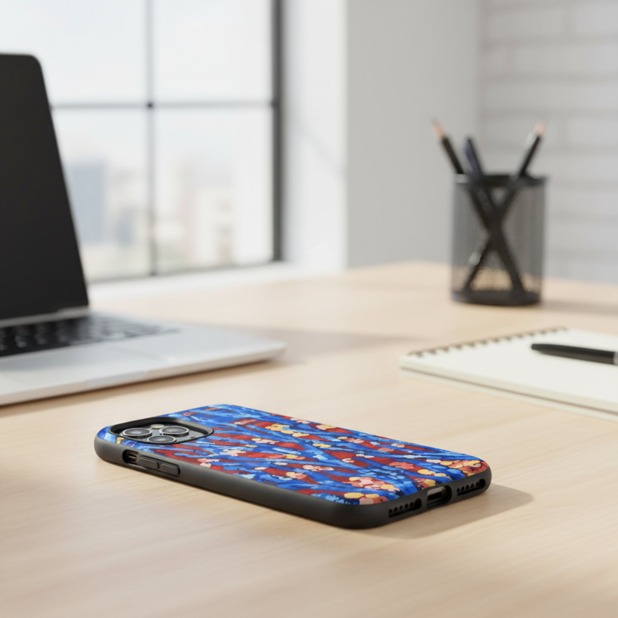 abstract blue floral iphone case 