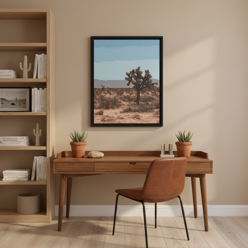 desert canvas print on the wall of an office 