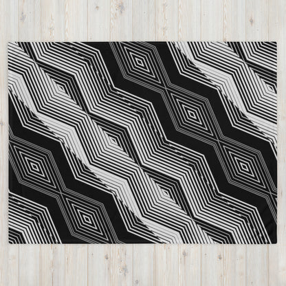 Mireille Fine Art, abstract lines 60x80 silky throw blanket, hypoallergenic & flame retardant, white reverse side