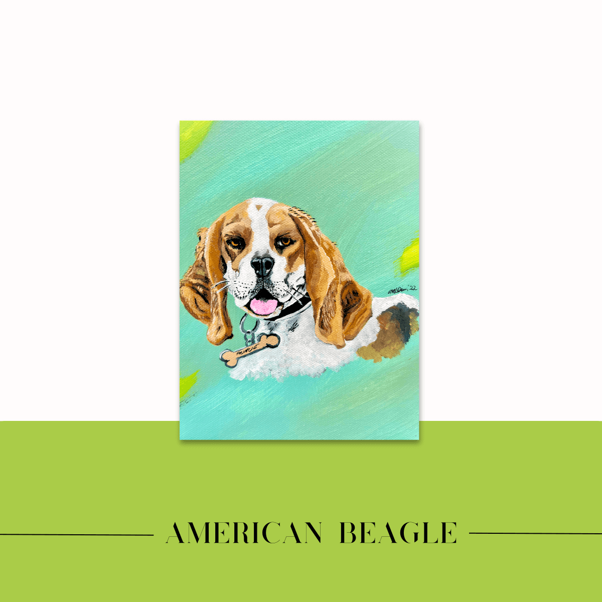 Mireille Fine Art, acrylic on canvas fine art painting, beagle dog painting, figurative art