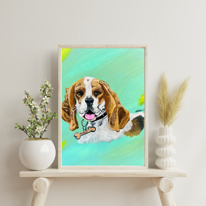 8x10 Beagle dog painting, American Beagle by Mireille Louis. Mireille Fine Art