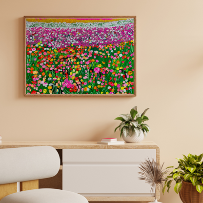 16x20 Flower painting landscape, Flower Fields by Mireille Louis. Mireille Fine Art