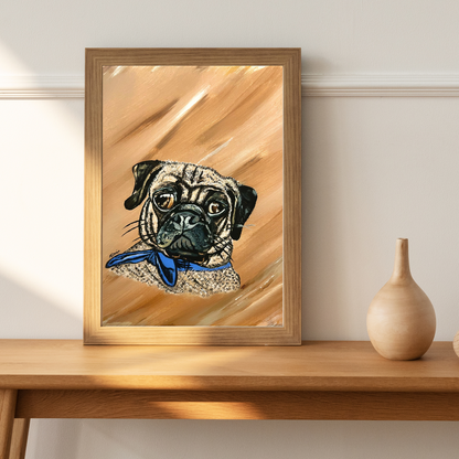 8x10 Pug dog painting. Tawny Pug by Mireille Louis. Mireille Fine Art