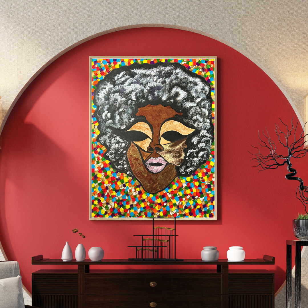 16x20 Colorful paintings, The Black Woman is Royal by Mireille Louis. Mireille Fine Art 