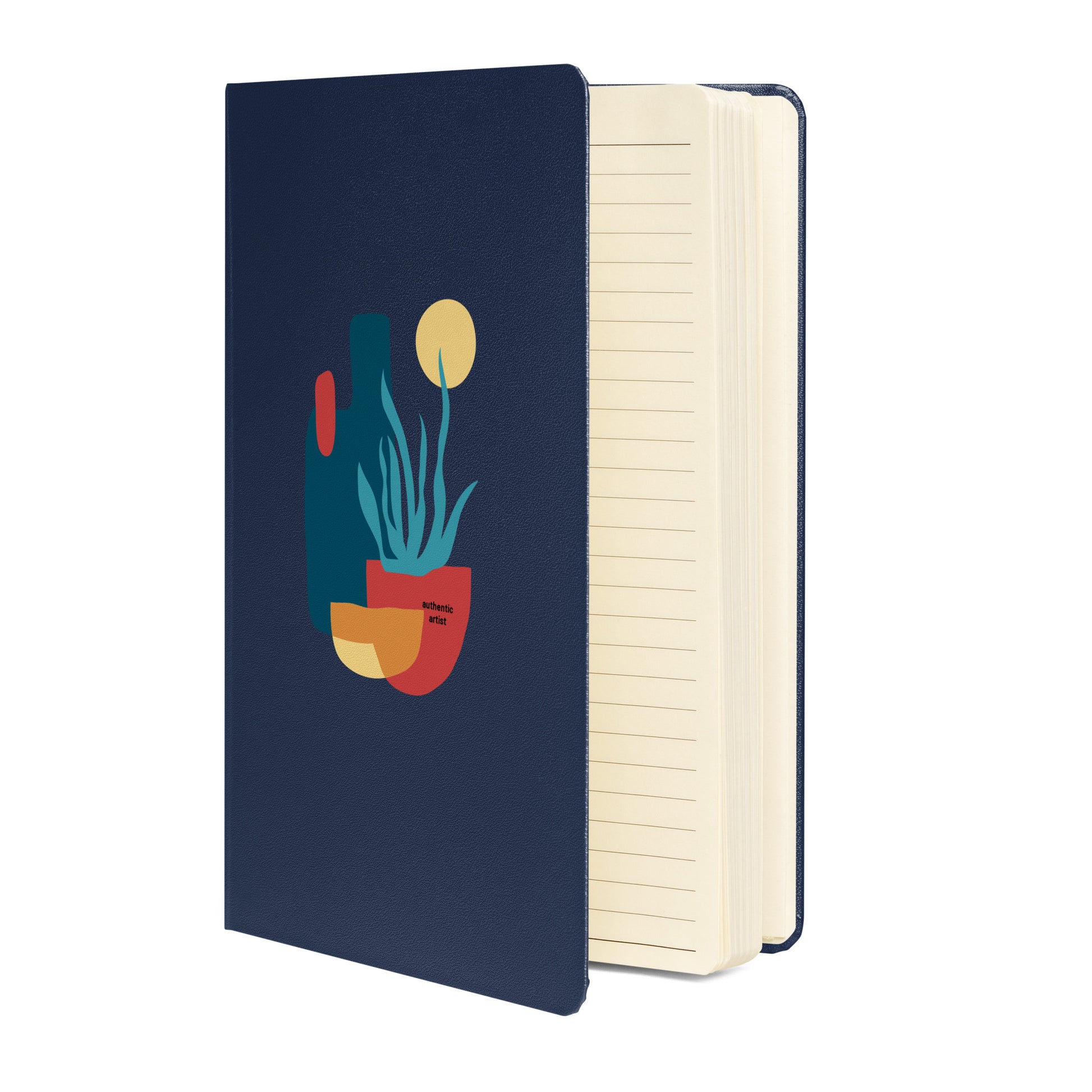 Mireille Fine Art, abstract lined 80=page hardcover notebook with pocket navy blue 