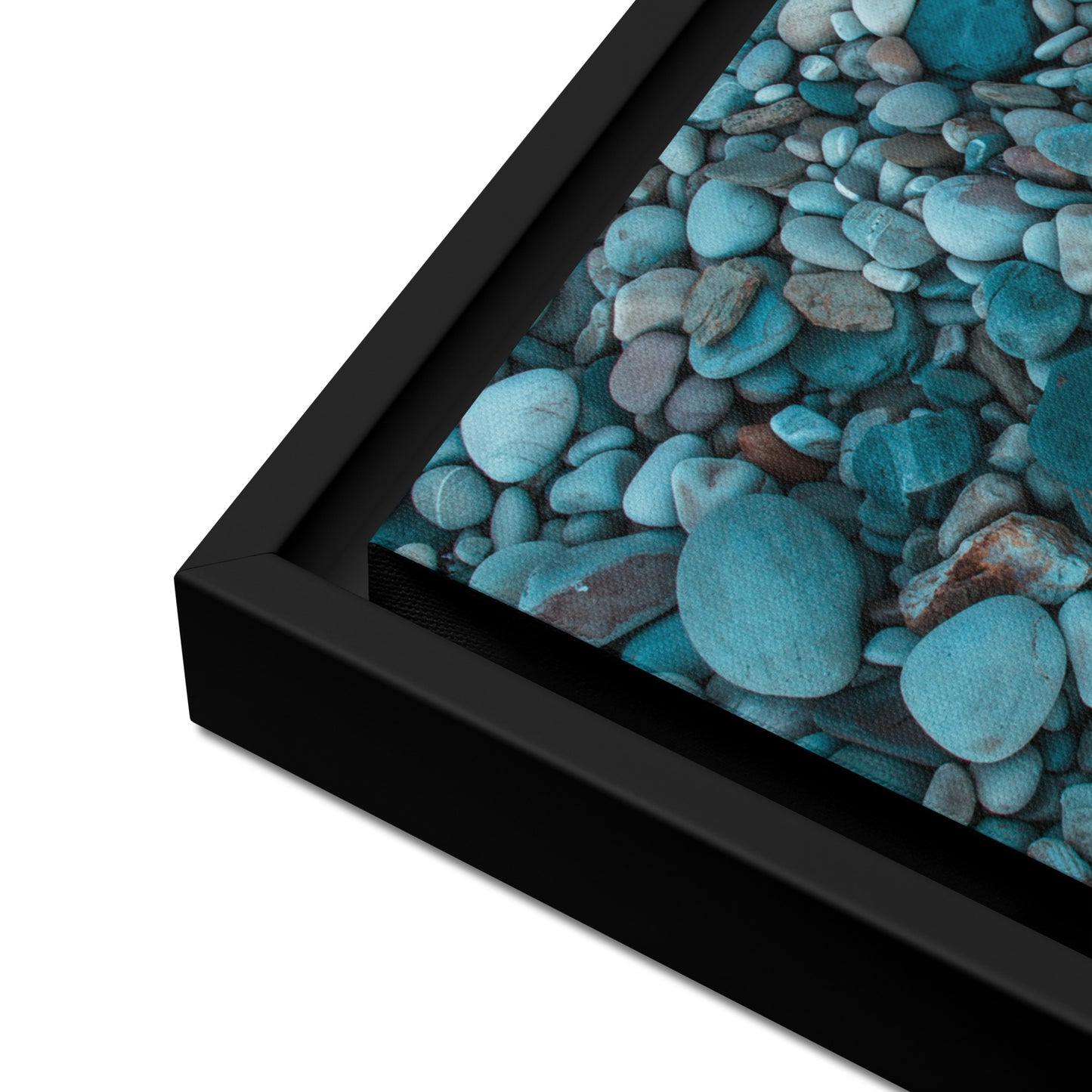 Mireille Fine Art, smooth beach stones, canvas print artwork on floater frames