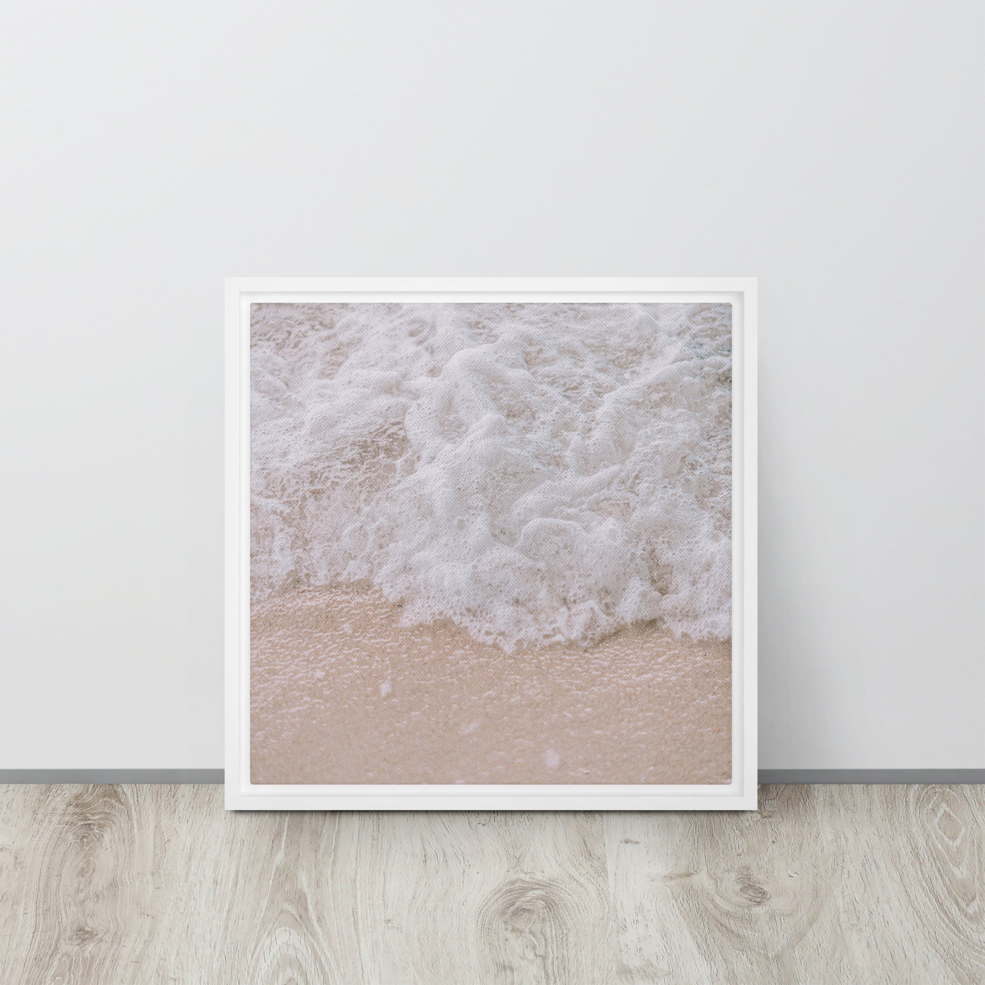 Beach art canvas print on white floater frames