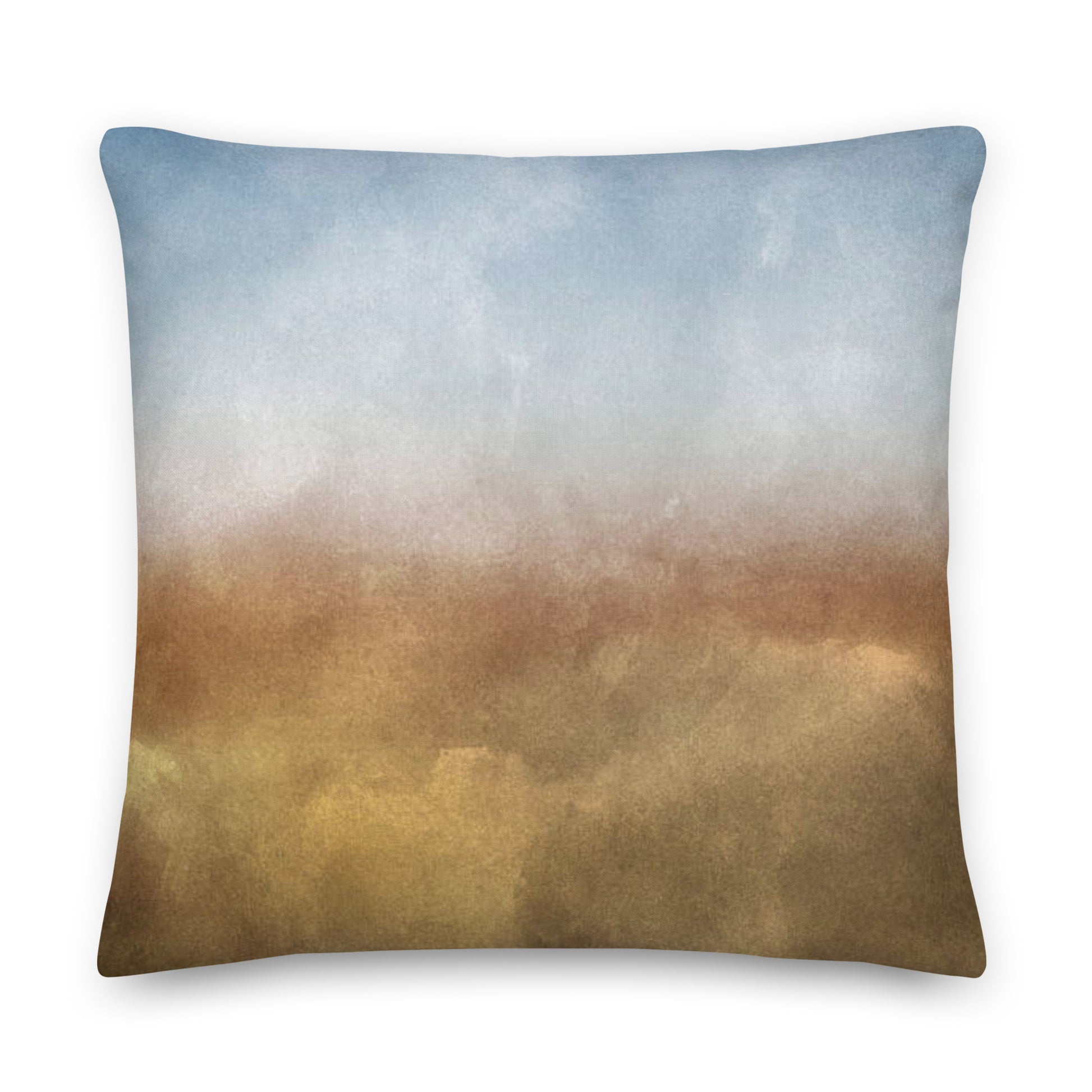 Mireille Fine Art, abstract watercolor blue and brown 22x22 home decor throw pillow 