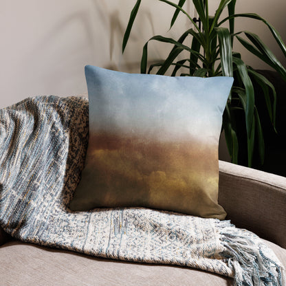 Mireille Fine Art, abstract watercolor blue and brown 22x22 home decor throw pillow 