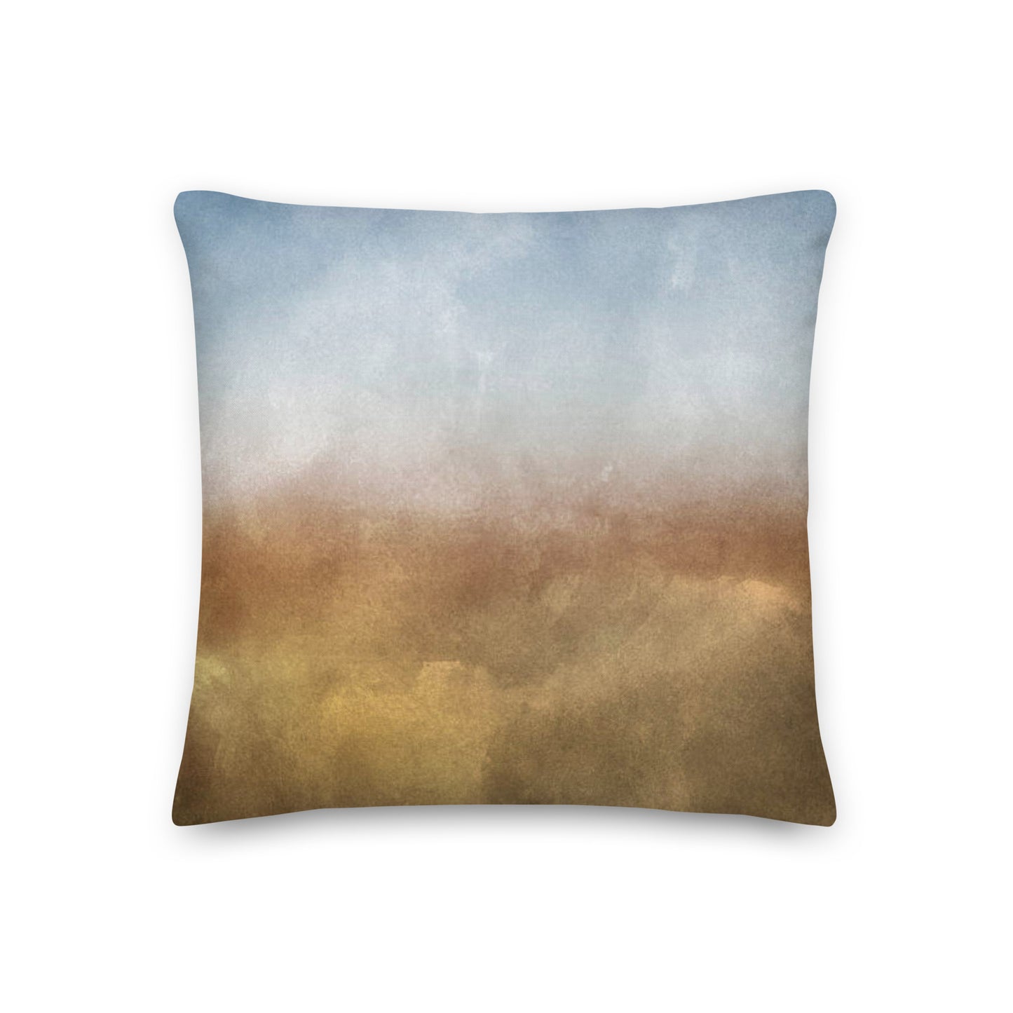 Mireille Fine Art, abstract watercolor blue and brown 18x18 home decor throw pillow 