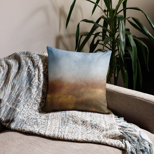 Mireille Fine Art, abstract watercolor blue and brown 18x18 home decor throw pillow 