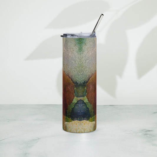 Mireille Fine Art, resuable stainless steel  tumbler, abstract print 20 oz tumbler with metal straw 