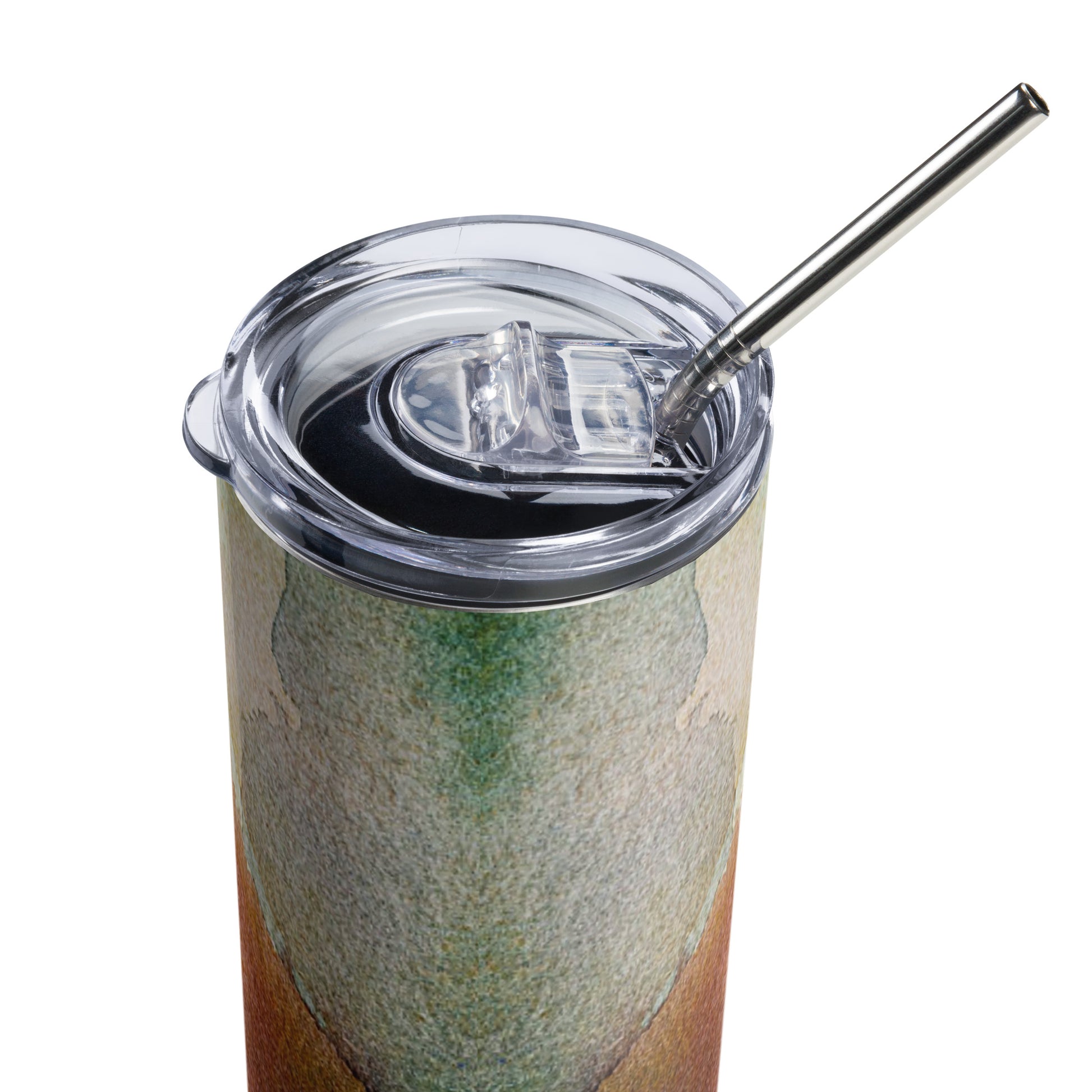 Mireille Fine Art, resuable stainless steel tumbler, abstract print 20 oz tumbler with metal straw