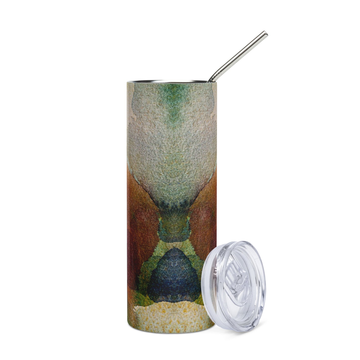 Mireille Fine Art, resuable stainless steel tumbler, abstract print 20 oz tumbler with metal straw
