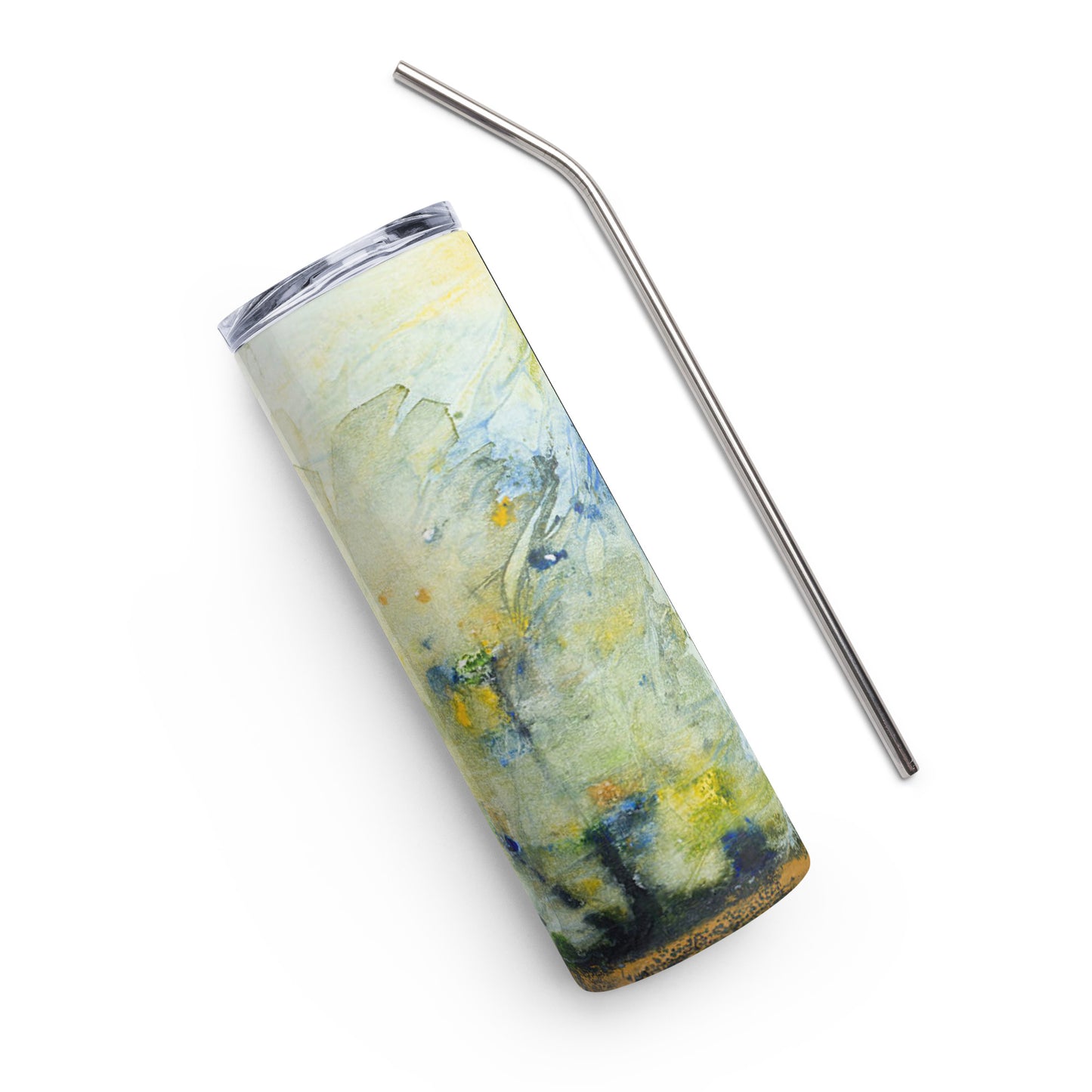 Abstract stainless steel tumbler with metal straw and lid, reusable tumbler 20 oz