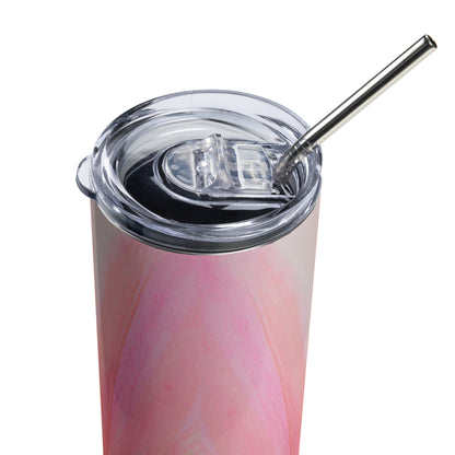 Abstract stainless steel tumbler with metal straw, removable lid, reusable tumbler 20 oz