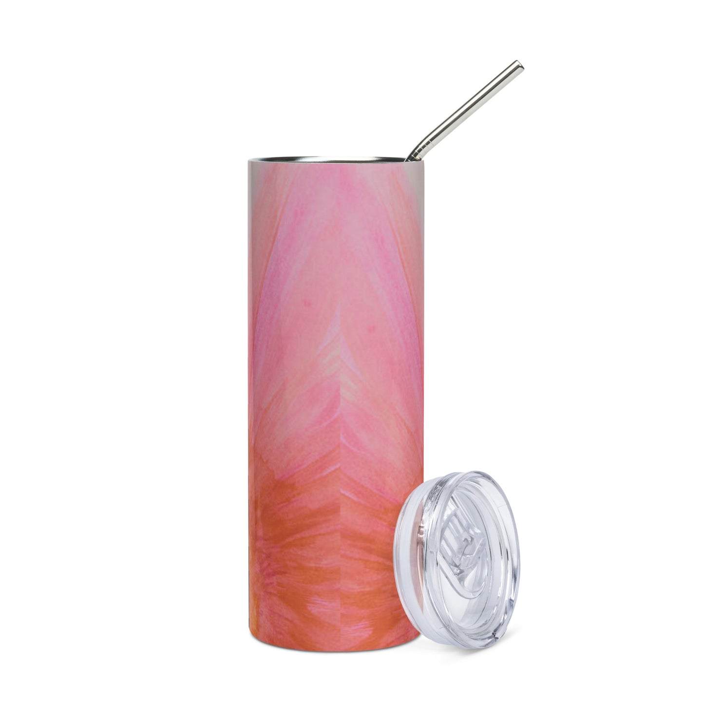 Abstract stainless steel tumbler with metal straw, removable lid, reusable tumbler 20 oz