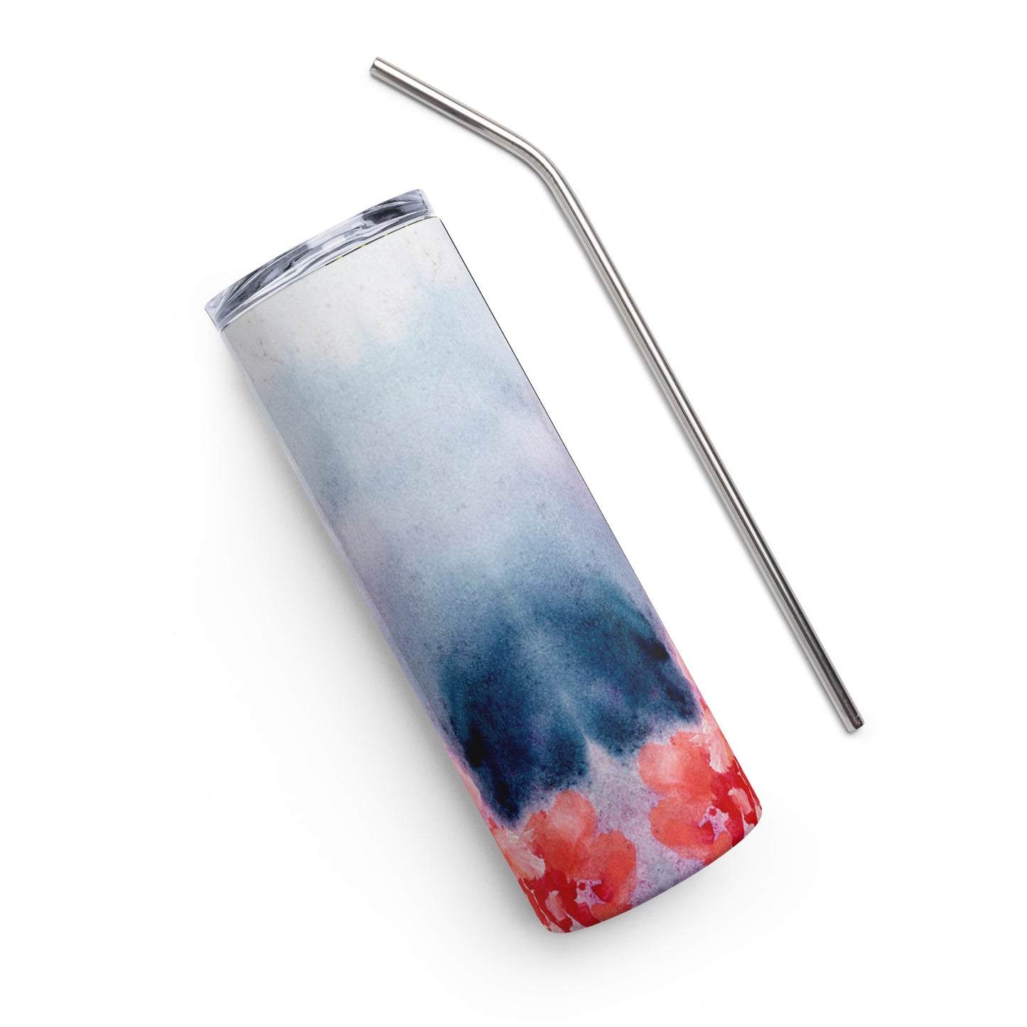 Mireille Fine Art, abstract floral stainless steel tumbler with metal straw, 20 oz
