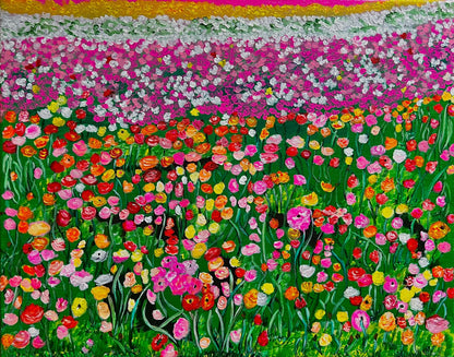 16x20 Flower painting landscape, Flower Fields by Mireille Louis. Mireille Fine Art