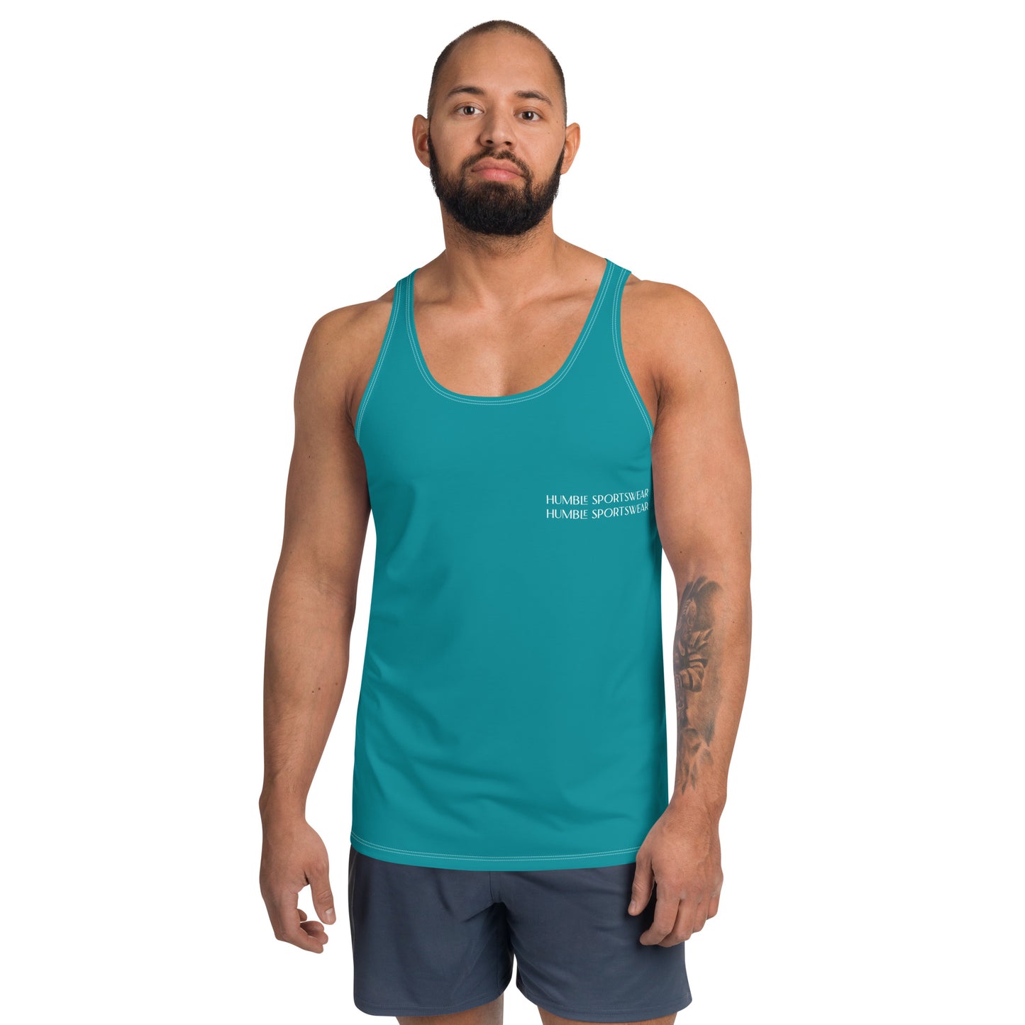 Humble Sportswear, men's color match activewear tank tops, blue gym tank tops for men