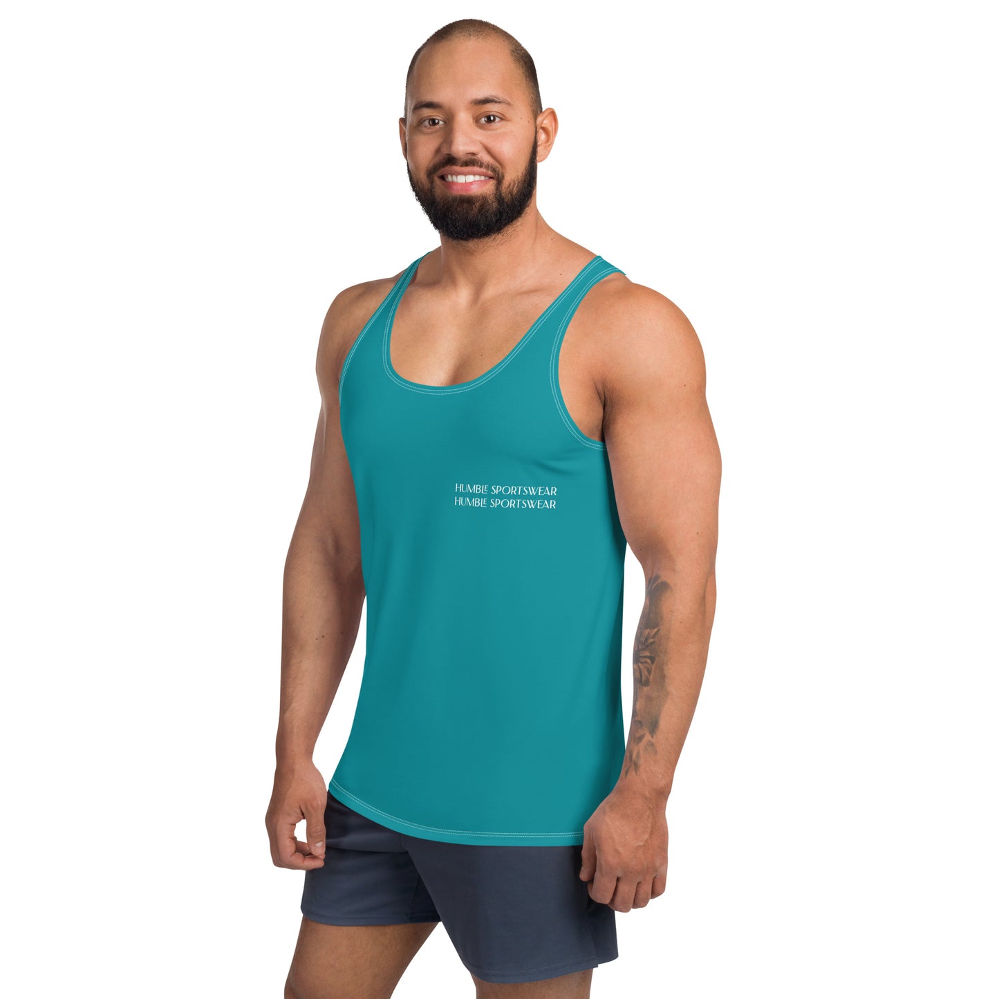 Humble Sportswear, men's color match activewear tank tops, blue gym tank tops for men