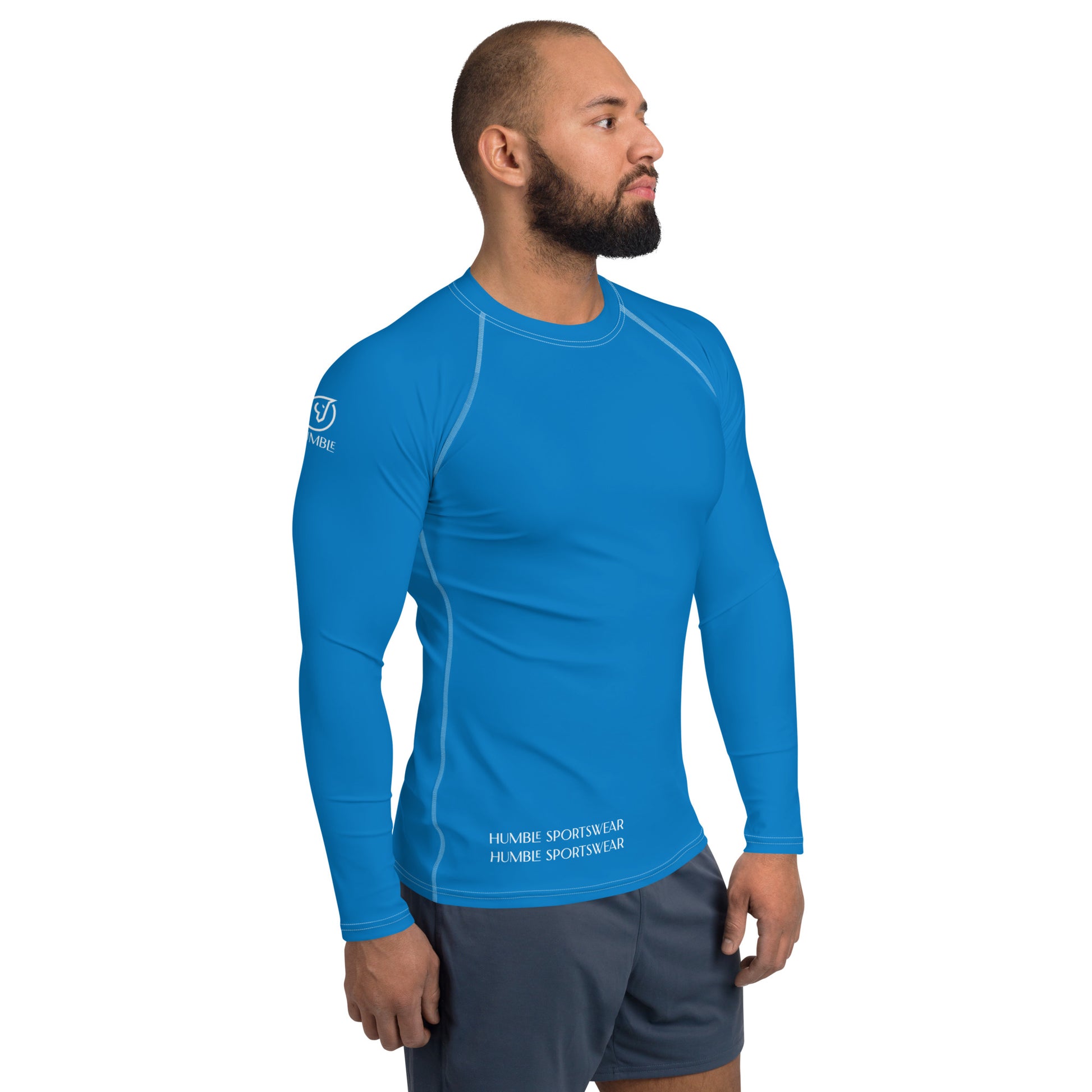 Humble sportswear, men's lazer blue long sleeve compression rash guard, long sleeve tops for gym