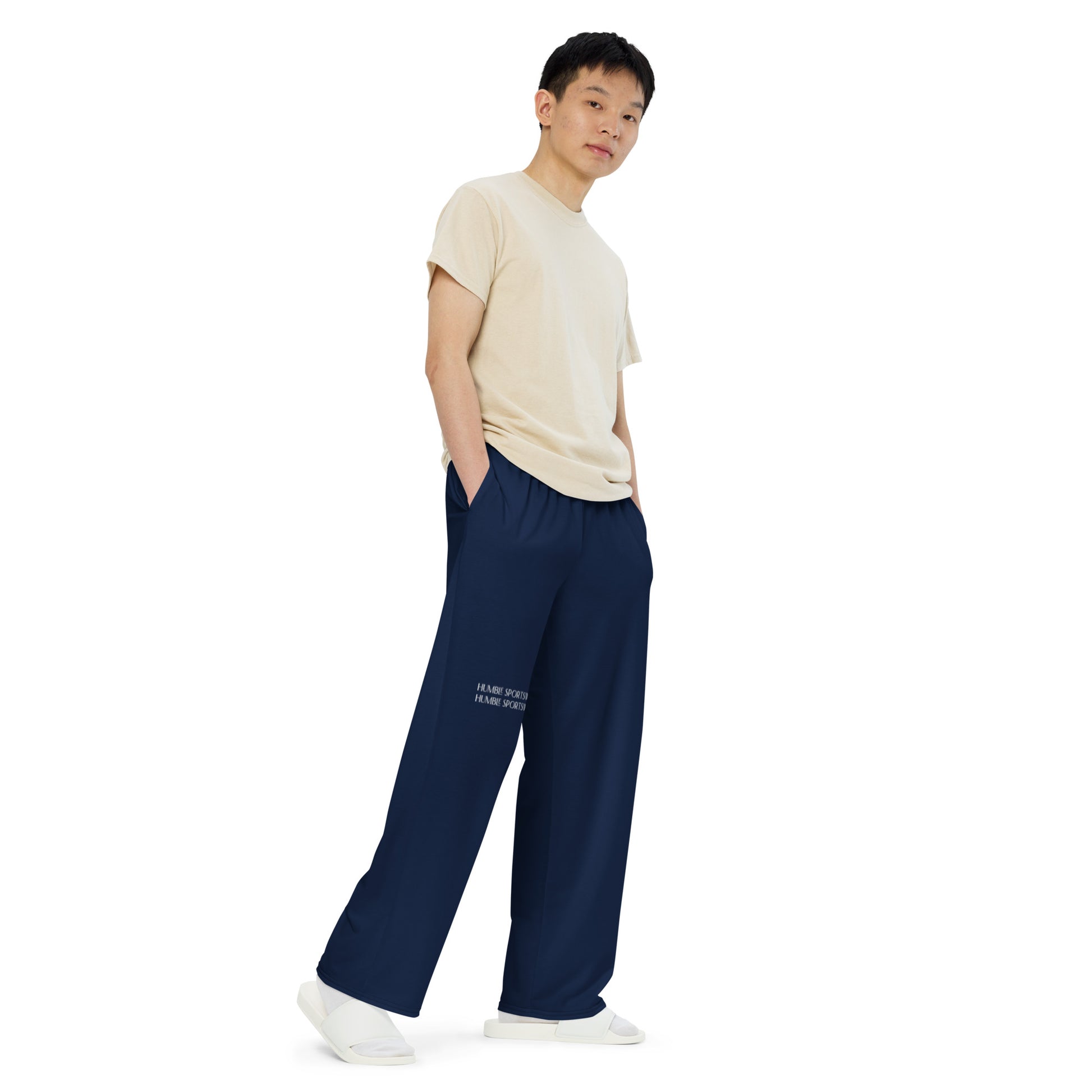 Humble sportswear, men's color match activewear navy blue wide-leg loungewear pants