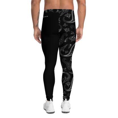 Humble sportswear, men's color match leggings, men's black paisley active performance leggings